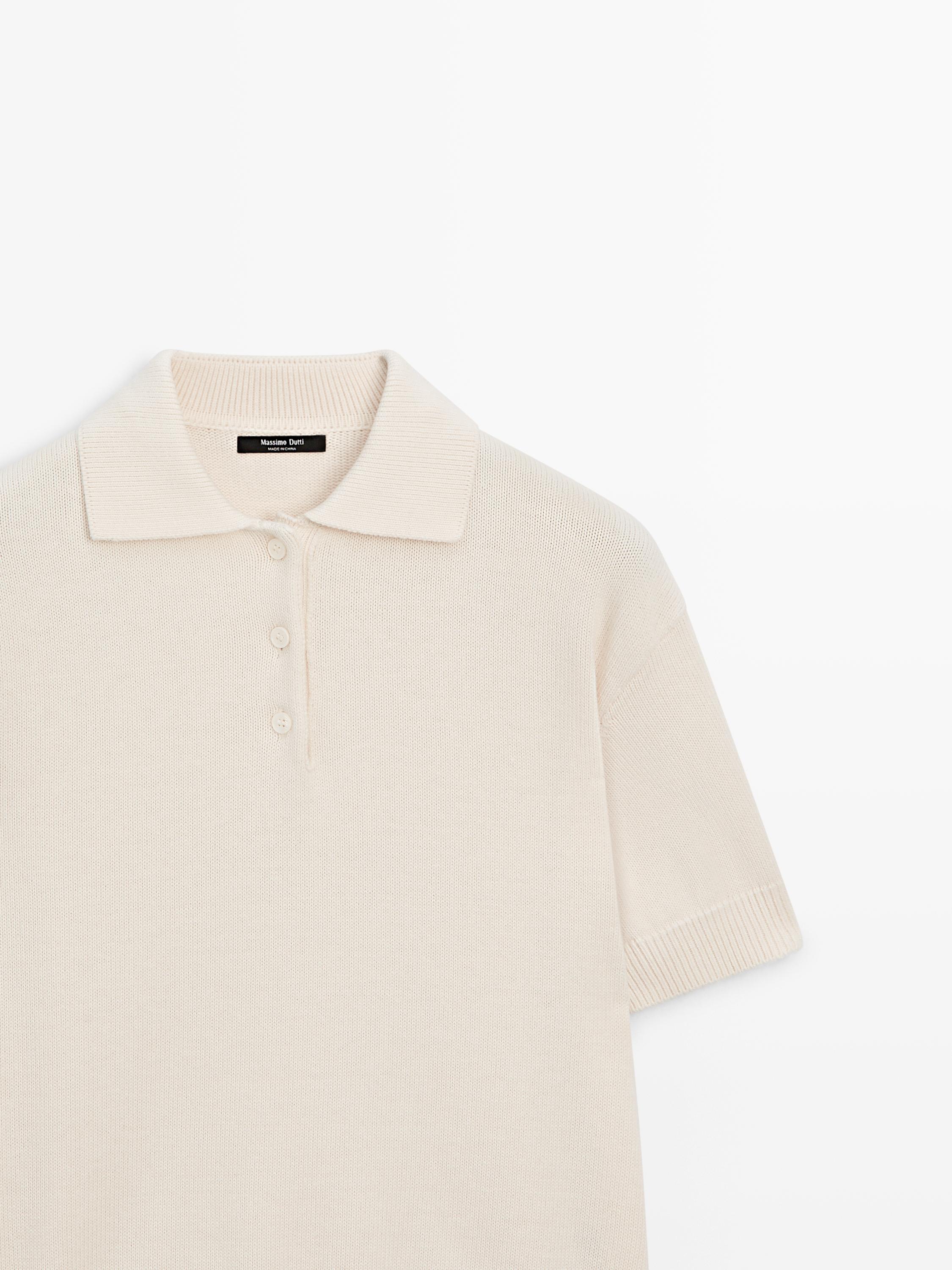 Wool blend knit polo sweater