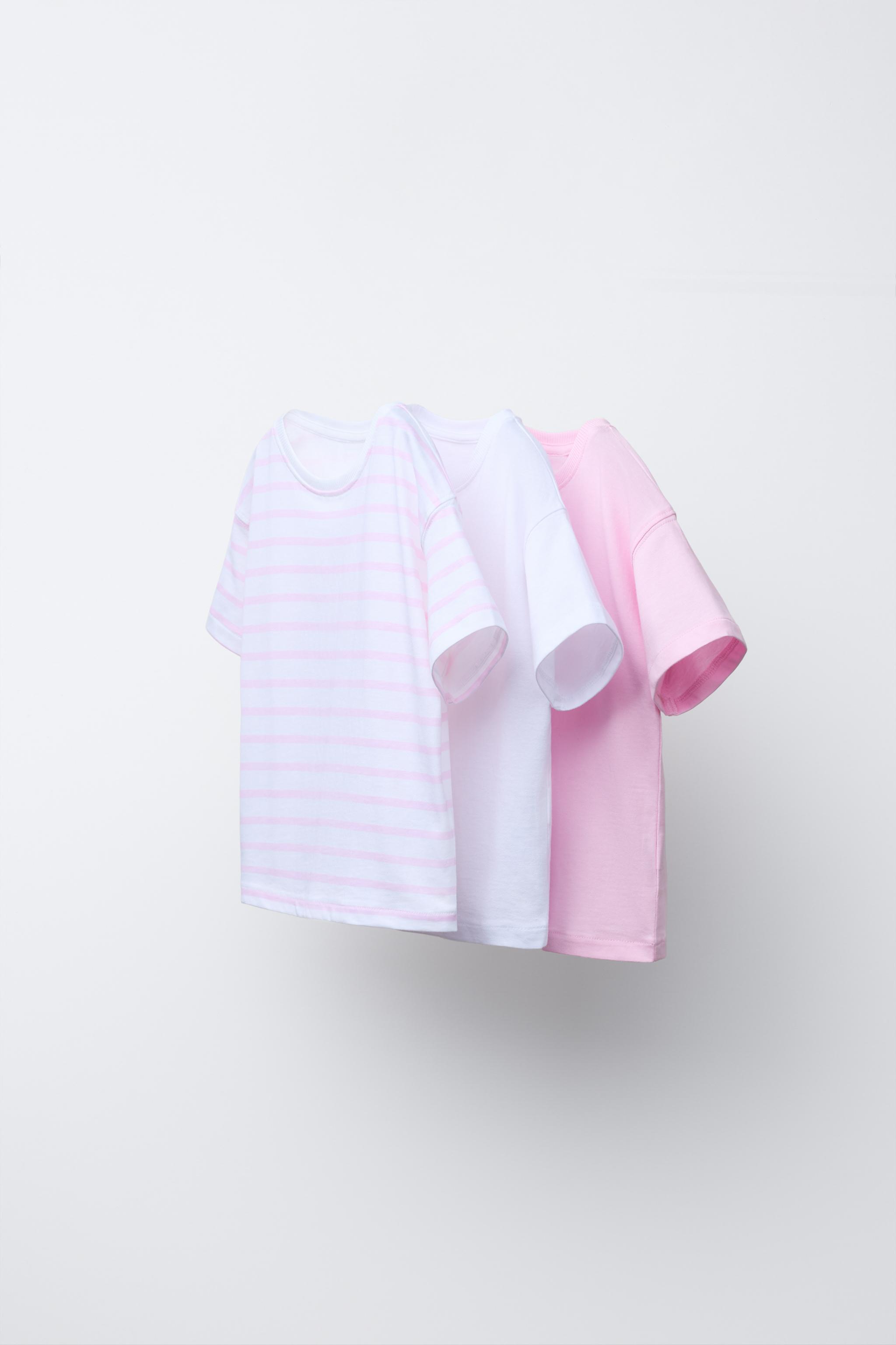 無地＆ストライプ柄Tシャツ 3枚セット - ピンク | ZARA Japan