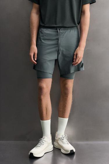 BASIC 2-IN-1 TRAINING SHORTS - Blue / Grey by Zara