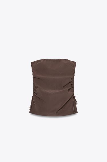 Zara FLOWY TUBE TOP - Chocolate