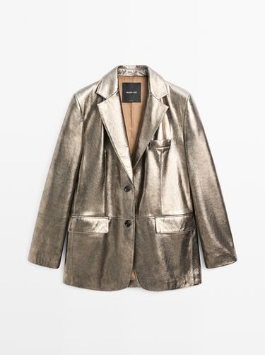 Zara Metallic nappa leather blazer - Golden