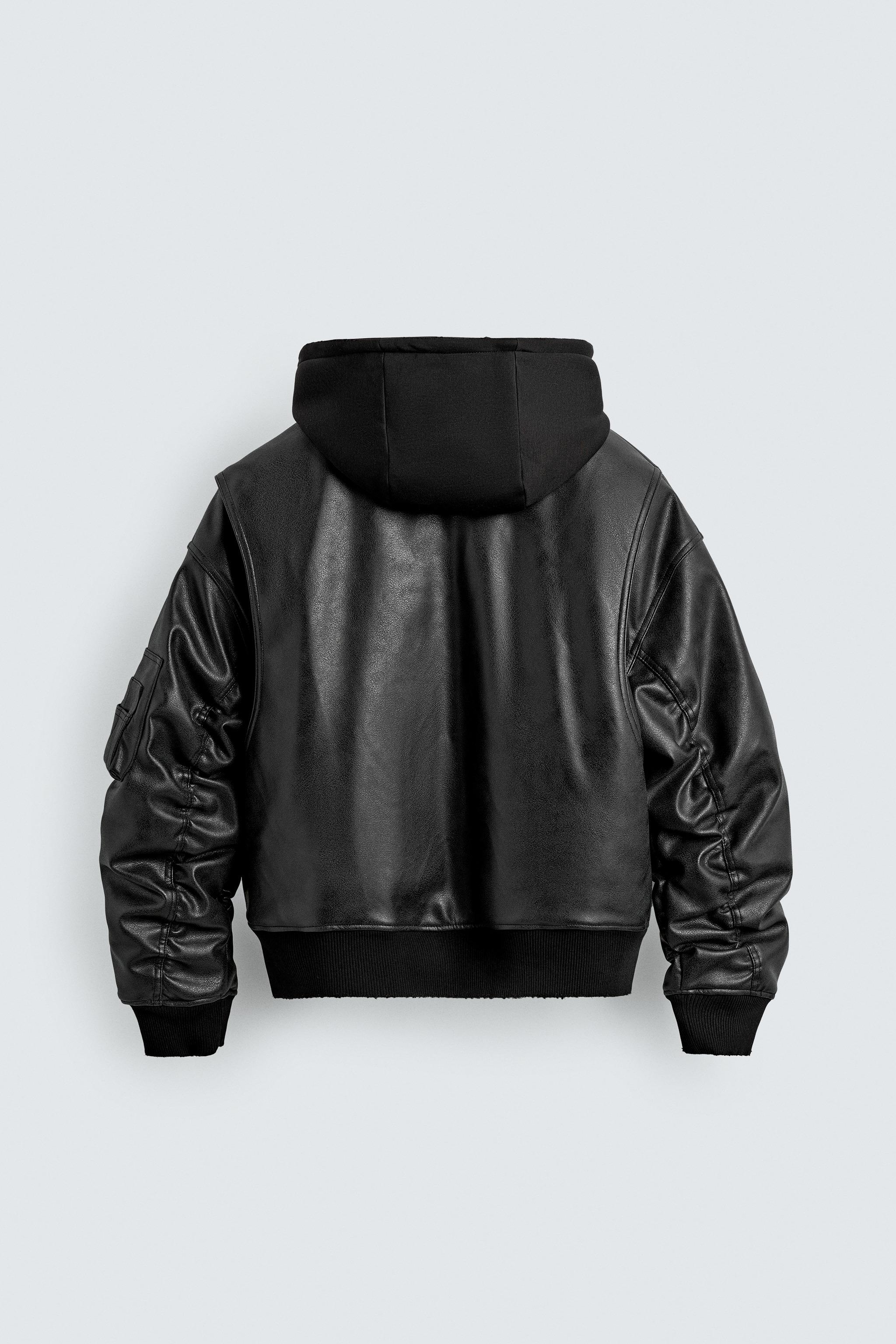 COMBINATION HOODIE FAUX LEATHER JACKET