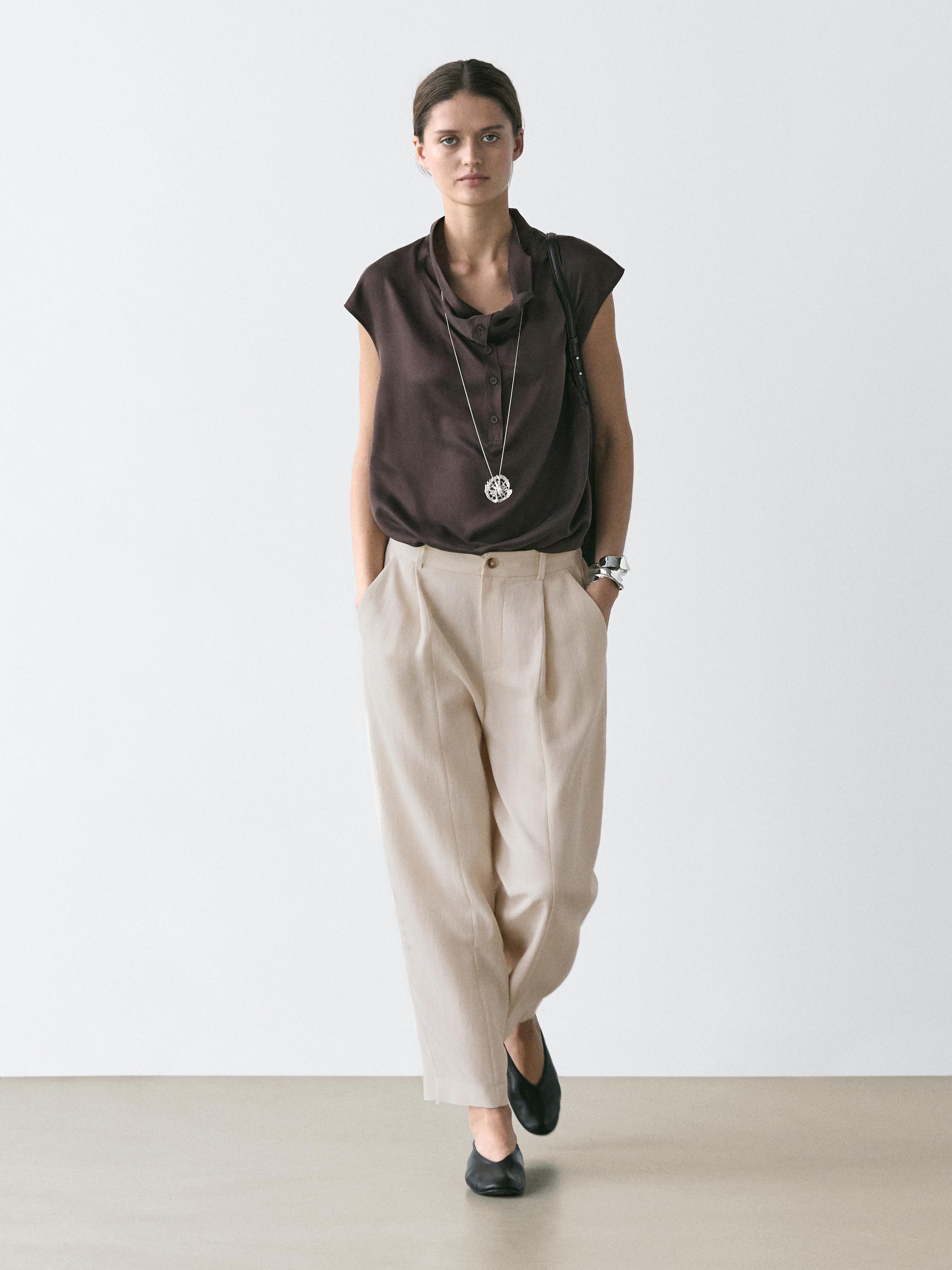 Flowing pants with elasticated waistband
