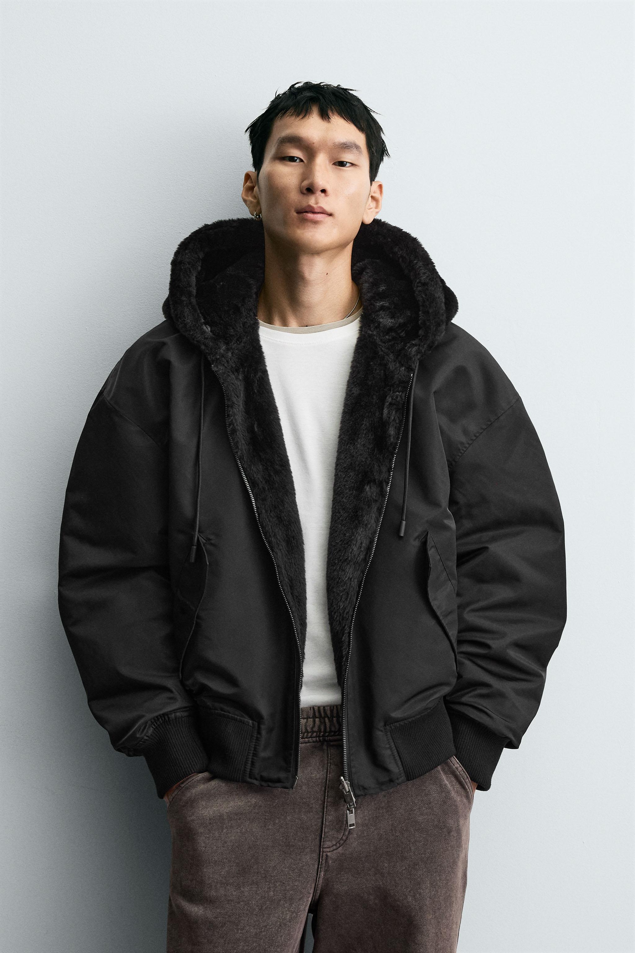 REVERSIBLE FAUX FUR BOMBER JACKET - Black | ZARA United States