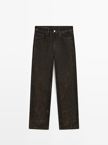 Jeans straight fit tiro bajo - Khaki de Zara - Imagen 0