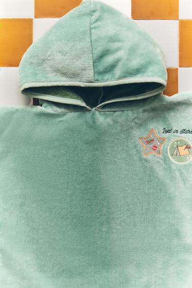 CHILDREN'S VELOUR SPACE PONCHO - Green by Zara