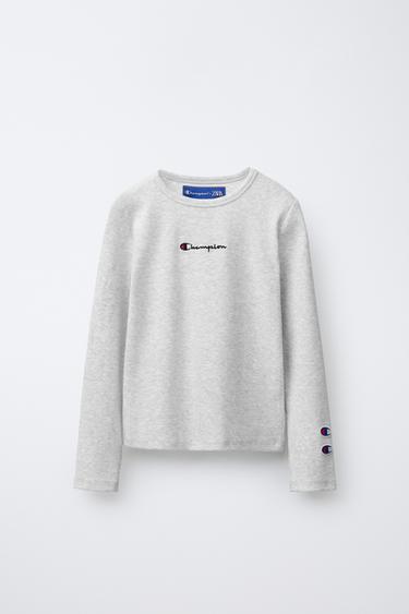 Zara CHAMPION ® X ZARA TEXT RIBBED T-SHIRT - Gray marl - Image 0