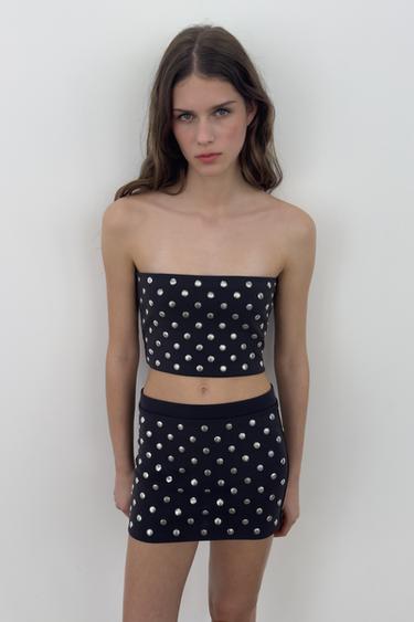 Zara STUDDED MINI SKIRT - Gray