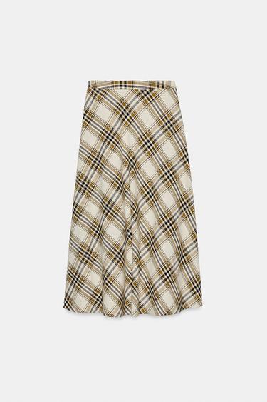 ASYMMETRIC CHECKS MIDI SKIRT - Ecru / Black by Zara - Image 7