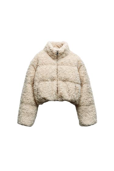 CROPPED FAUX SHEARLING PUFFER JACKET