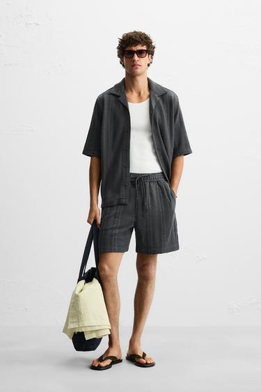 CAMISA RELAX FIT ESTRUTURA - Cinzento-antracito da Zara