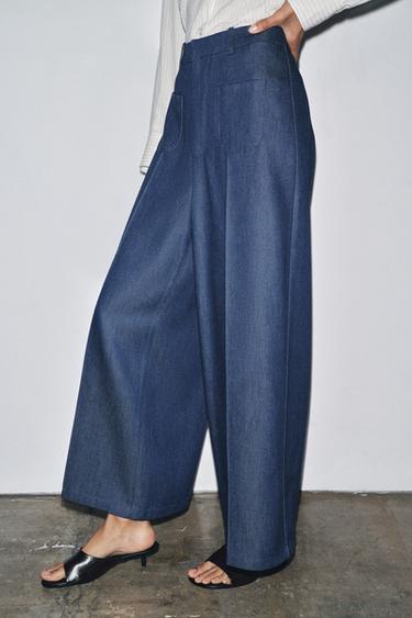 LIMITED EDITION HIGH-WAIST TROUSERS - Navy blue by Zara - Image 2