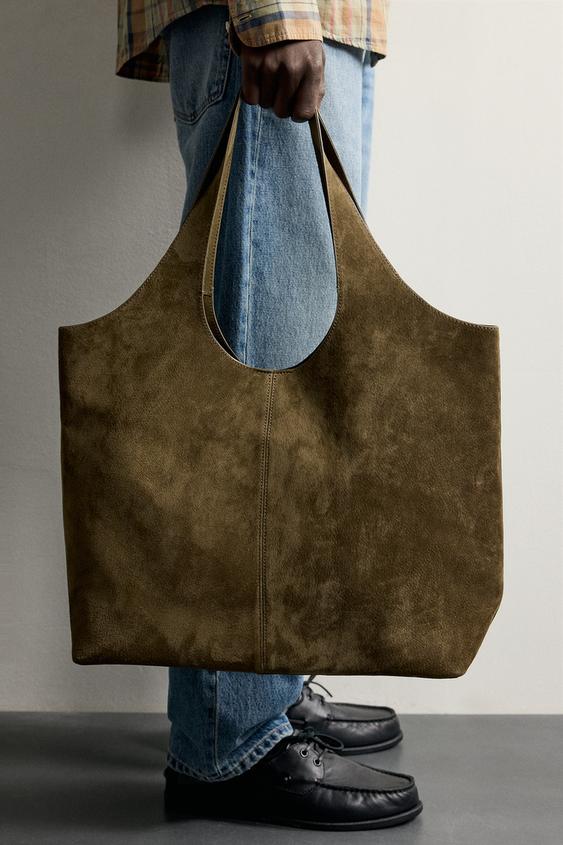 LEATHER TOTE BAG - Khaki Green de Zara - Imagen 0