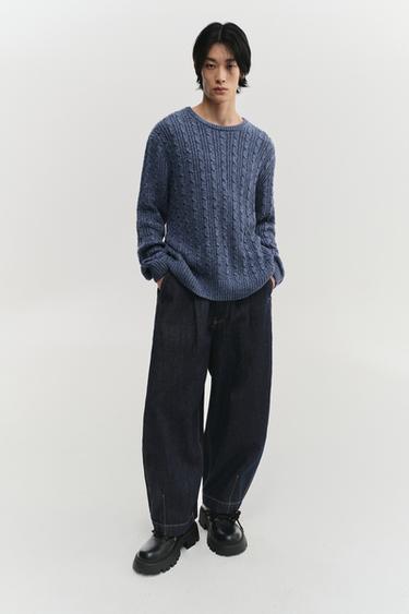 WIDE-LEG PLEATED DENIM CHINO TROUSERS - Blue by Zara