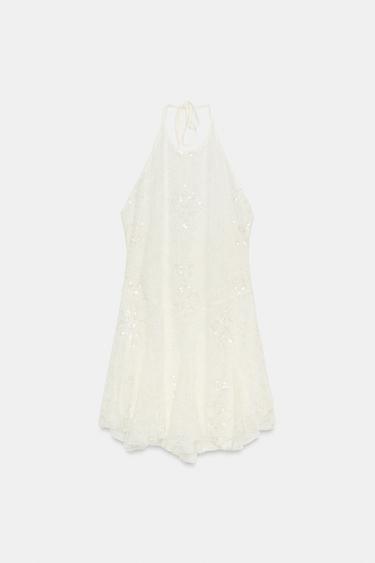 EMBROIDERED LACE HALTER DRESS - Ecru by Zara - Image 4