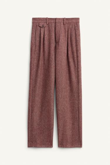 Zara LIMITED EDITION HERRINGBONE WOOL PANTS - Maroon