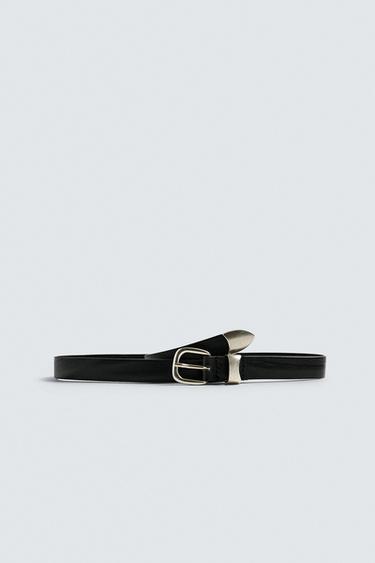 LEATHER BELT WITH METAL TIP - Black by Zara - Image 0