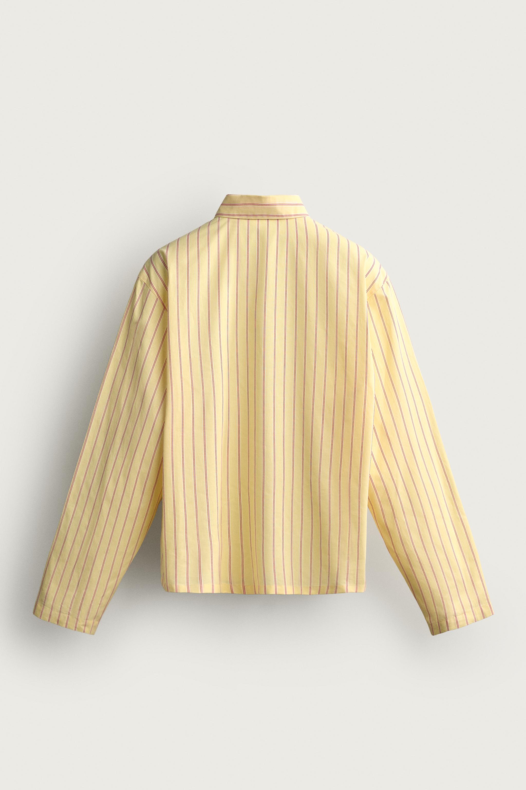 STRIPED TEXT BOXY FIT SHIRT — Yellow