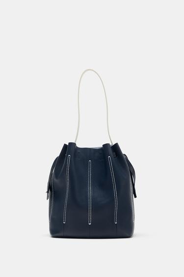 LEATHER SHOULDER BAG - Navy Blue by Zara