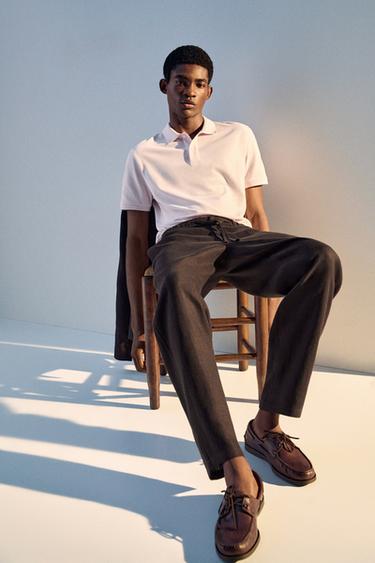Zara Micro-textured cotton piqué polo shirt - Pale pink