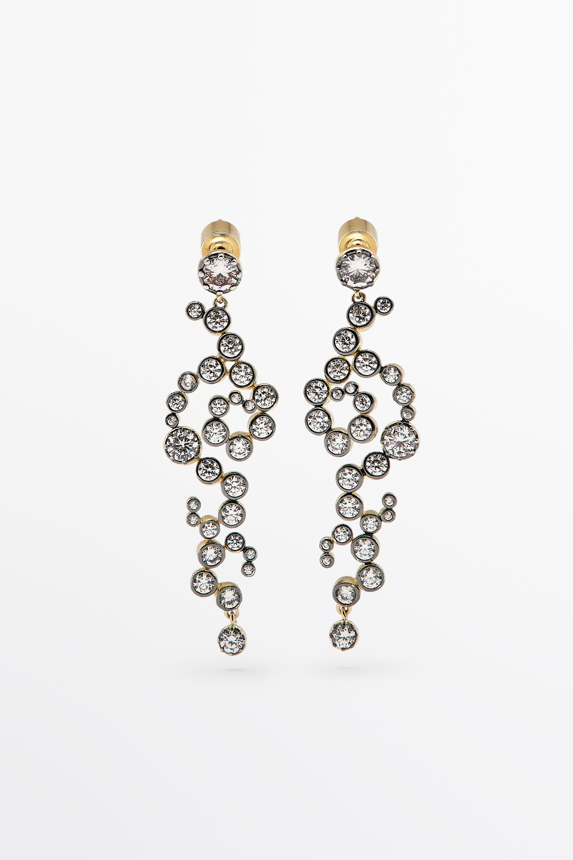 Spiral rhinestone dangle earrings — Golden
