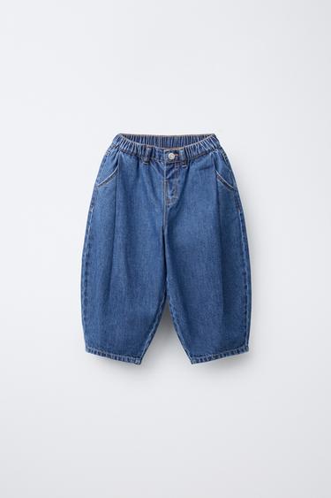 Zara BALLOON DENIM PANTS - Blue
