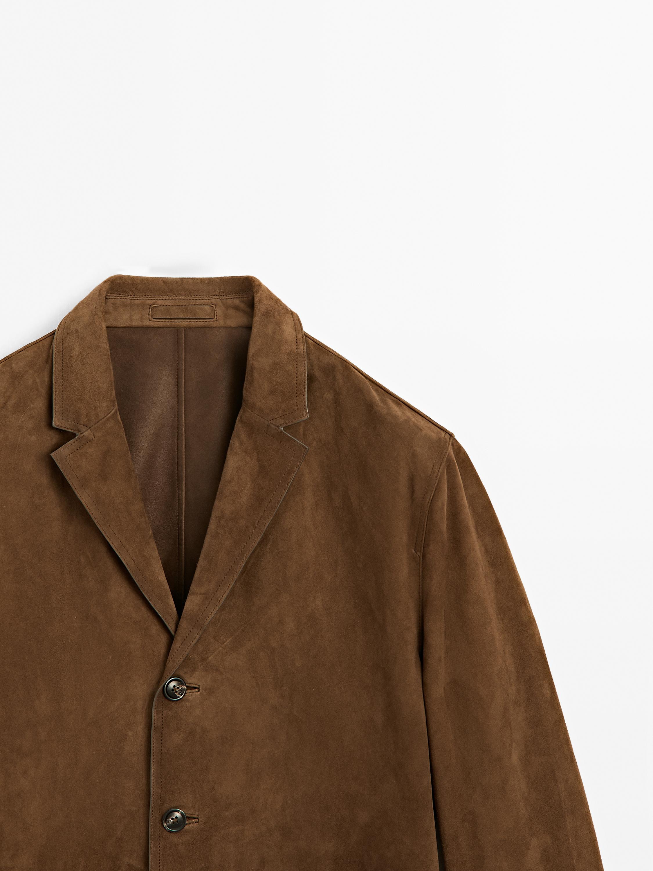 Blazer surpiqûres en cuir finition daim