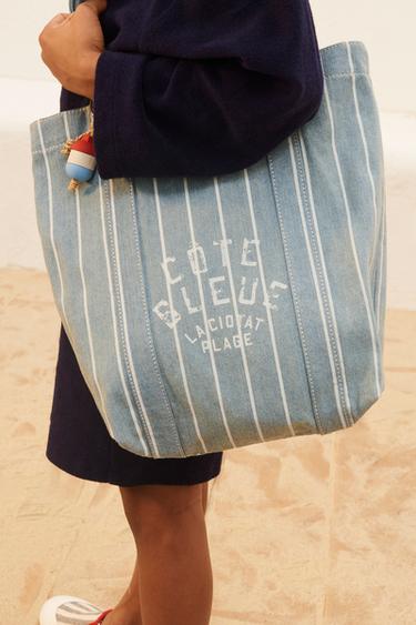 STRIPED DENIM TOTE BAG - Blue by Zara