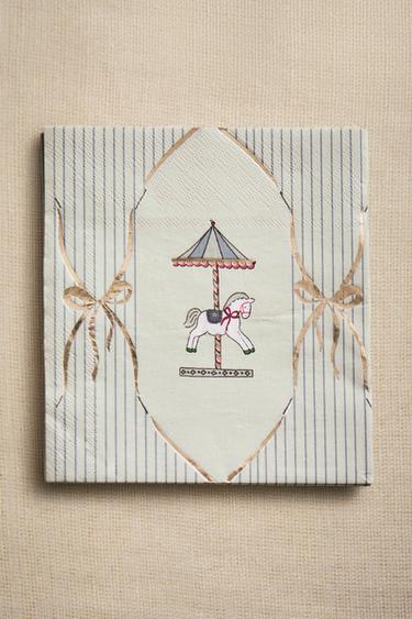 ZESTAW ŚWIĄTECZNYCH PAPIEROWYCH SERWETEK DLA DZIECI KARUZELA (20 SZT.) - Wielokolorowy Zara