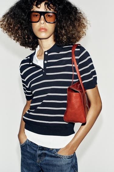 POLO PUNTO RAYAS MANGA CORTA - Marino de Zara