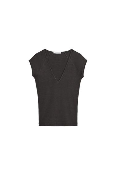 V-NECK T-SHIRT - Charcoal by Zara