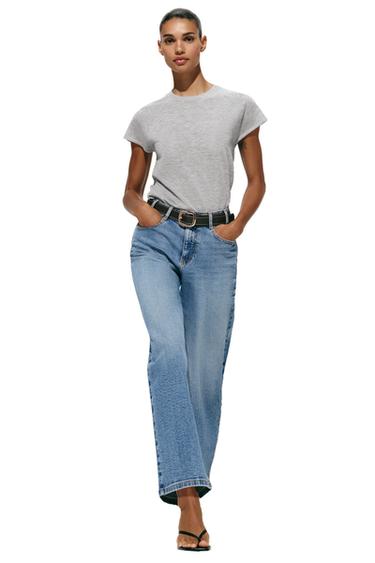 Zara Z.10 HIGH WAIST CROPPED WIDE LEG BELTED JEANS - Mid-blue