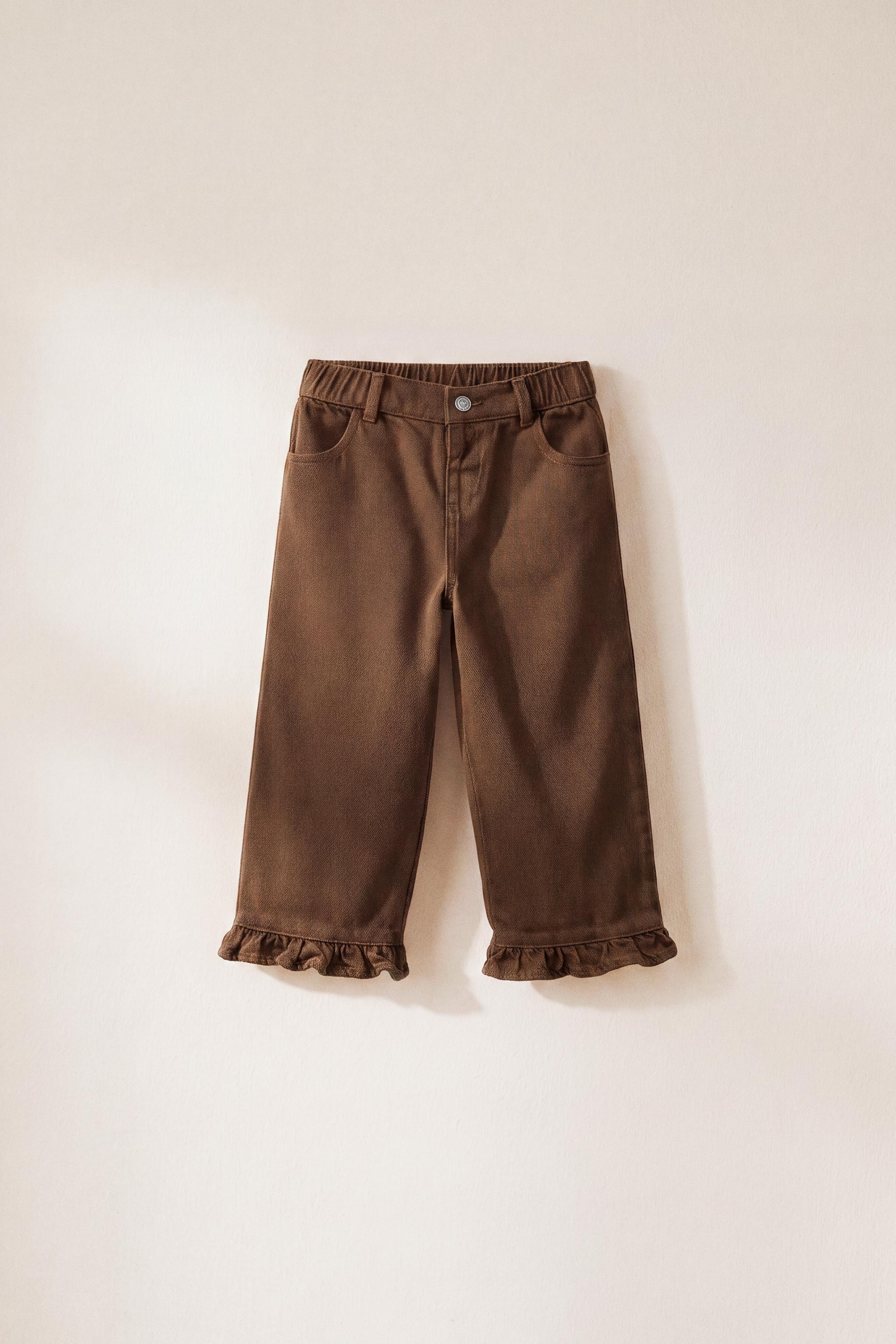 RUFFLED TWILL CULOTTES — Brick