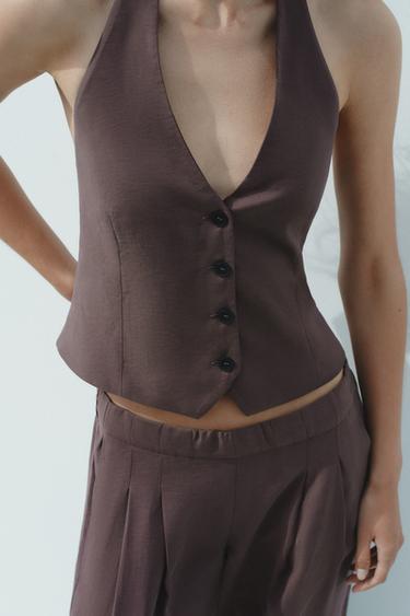 HALTER WAISTCOAT WITH TIE - Aubergine by Zara - Image 1