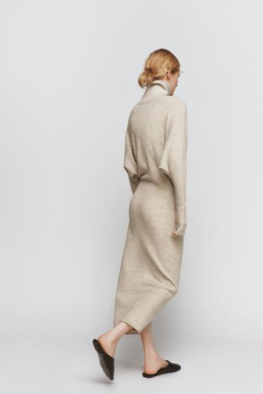 ROBE EN MAILLE MANCHES CHAUVE-SOURIS - Sable / Chiné de Zara - Image 2