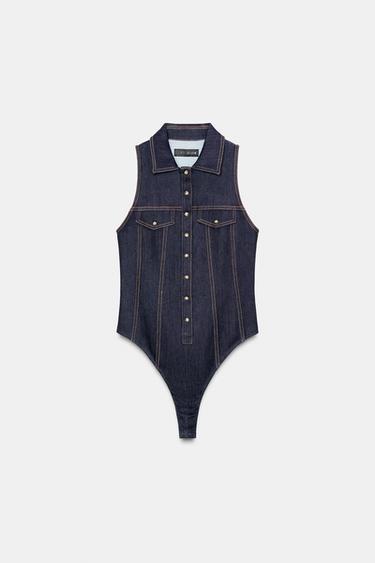 Z1975 FITTED DENIM BODYSUIT - Indigo by Zara