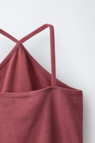 HALTER NECK TOP WITH STUDS - MAROON by Zara - Image 3