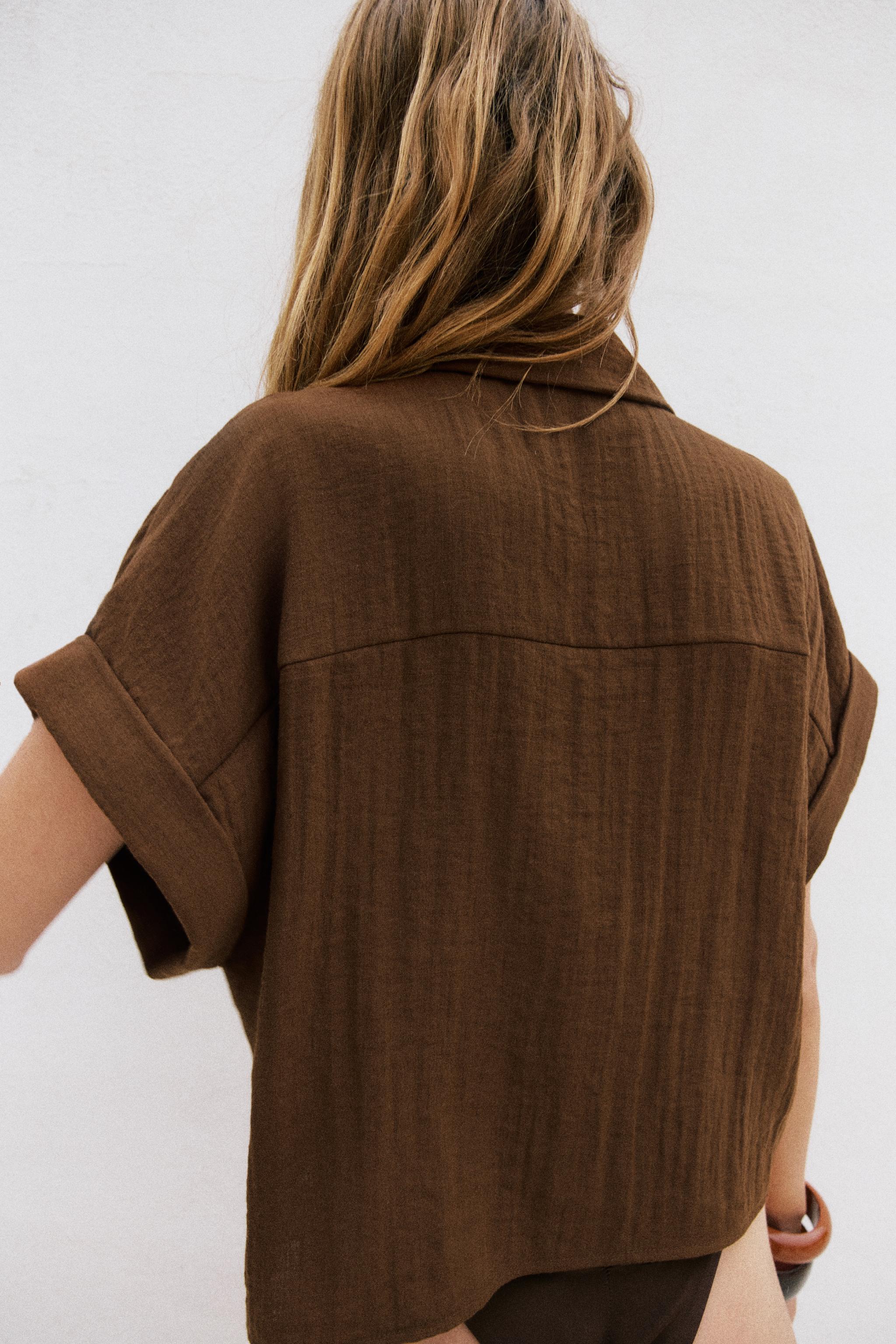 Женские рубашки Zara SHORT SLEEVE WRAP SHIRT — фото 3