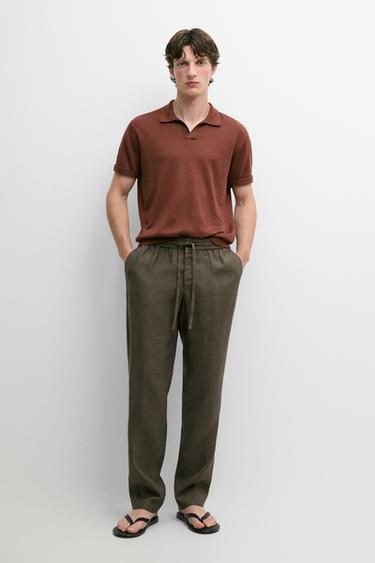 Pantalón jogger fit 100% lino - Verde vigoré de Zara - Imagen 0