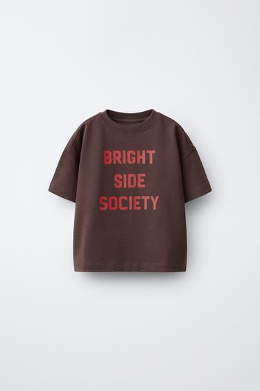 ФУТБОЛКА HEAVY С НАДПИСЬЮ — ШОКОЛАДНЫЙ от Zara