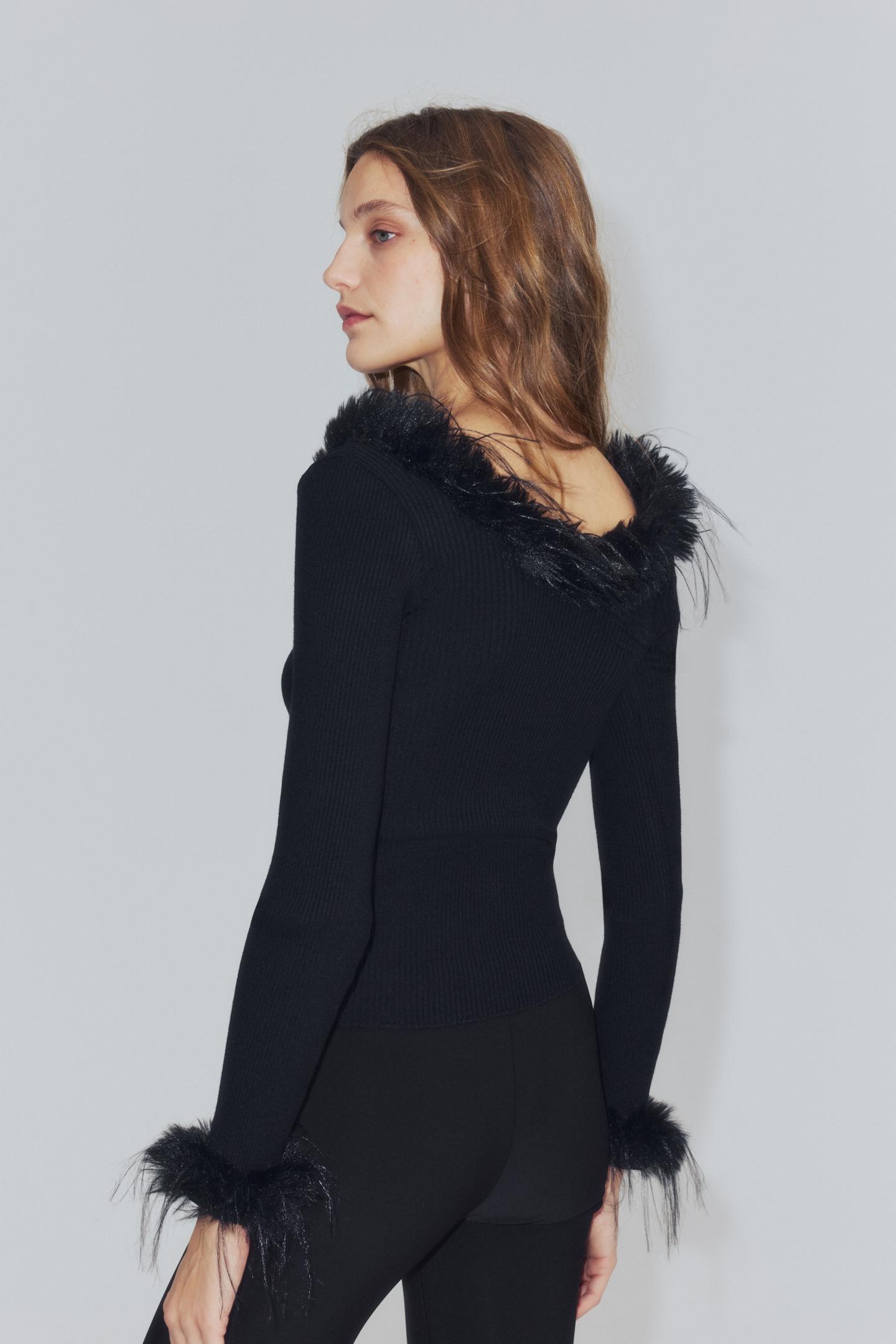 Женский топ Zara Faux Fur Combined, цвет: Чёрный — фото 3