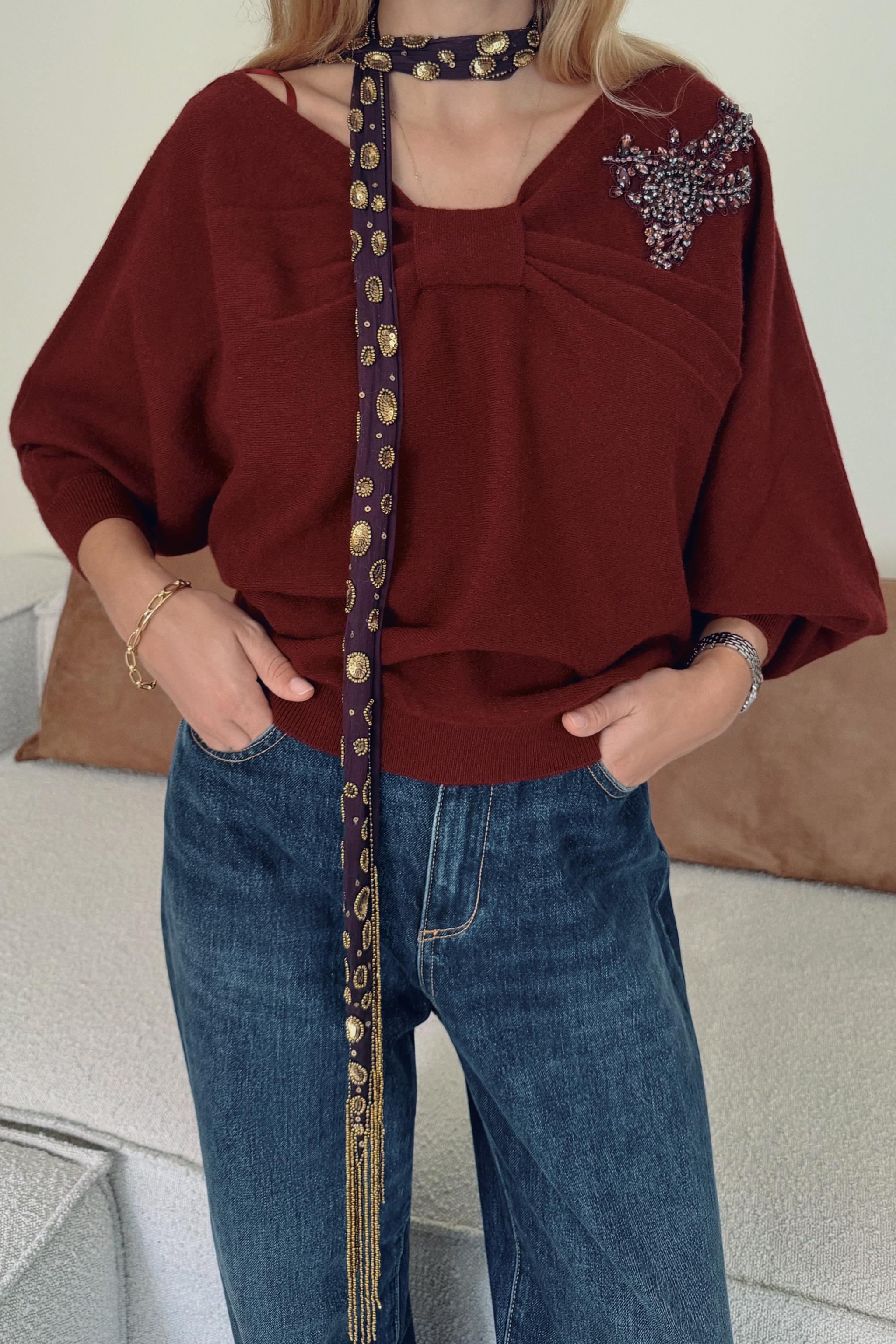 ASYMMETRIC JEWELED KNIT JUMPER