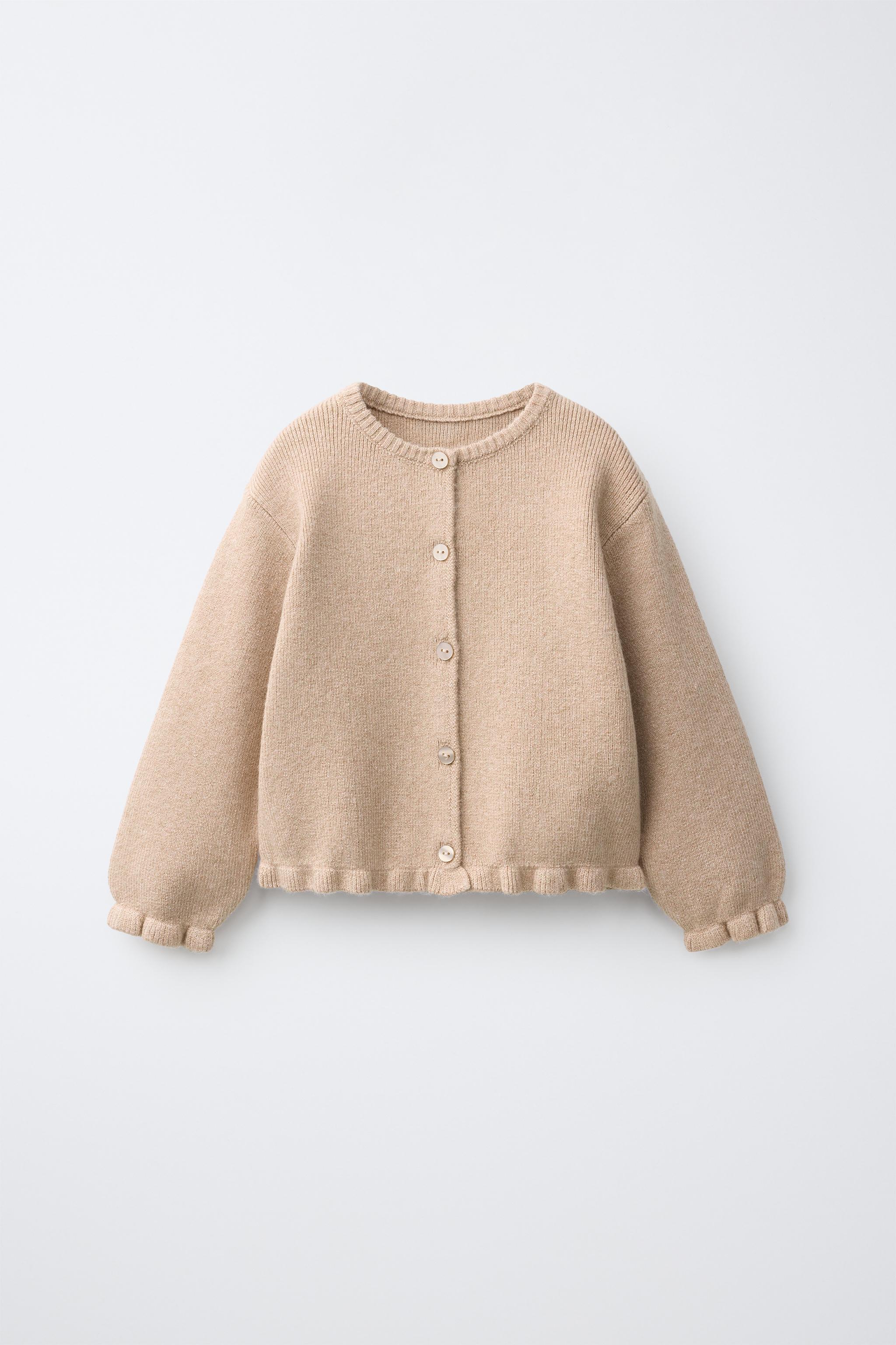 RUFFLED KNIT CARDIGAN — Light beige