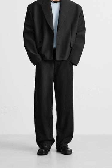 Zara BAGGY FIT 吊襠牛仔褲 - 黑色