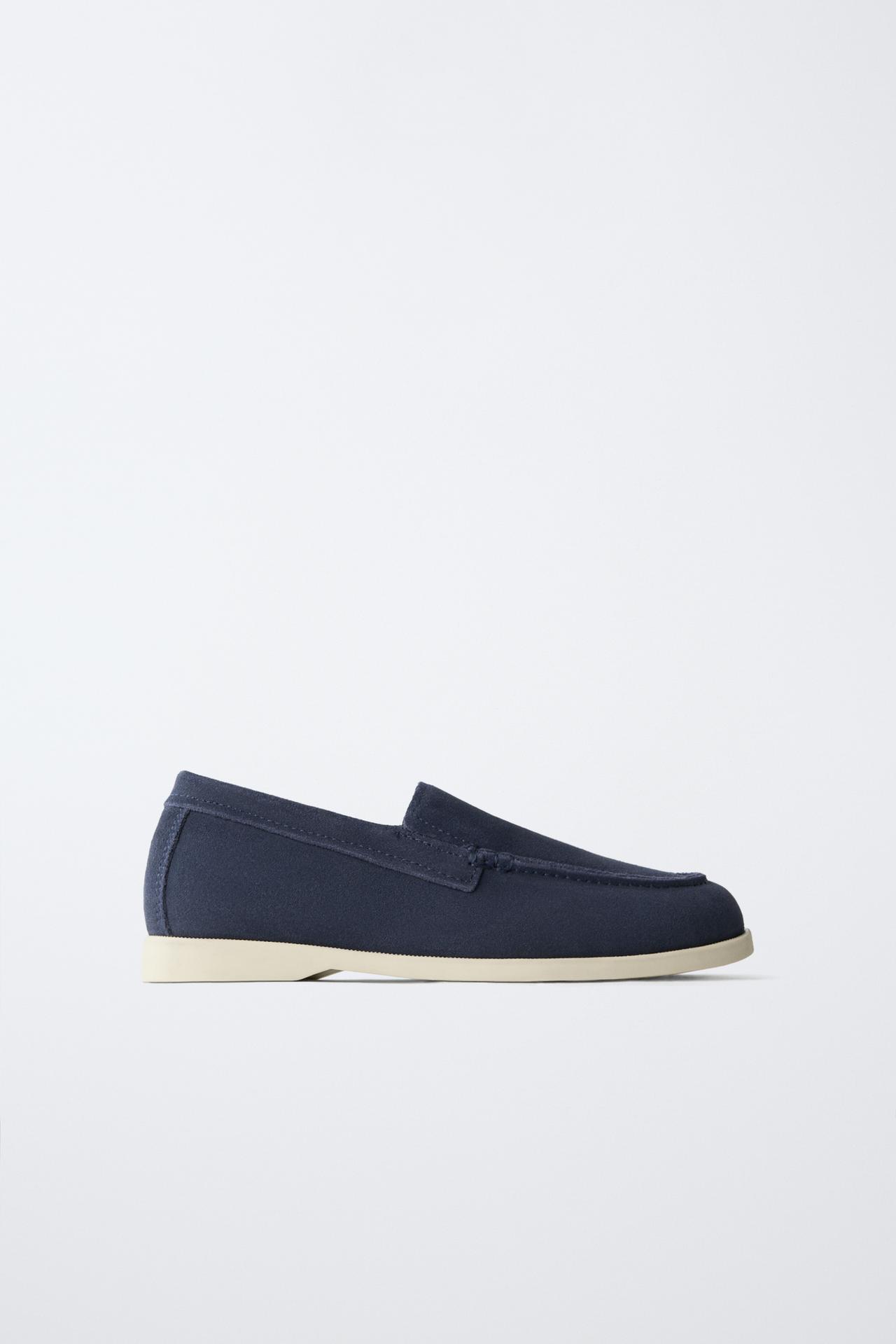LEATHER DECK SHOES — Navy Blue