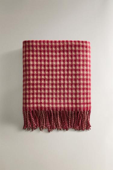 CHECK THROW WITH FRINGING - Burgundy by Zara