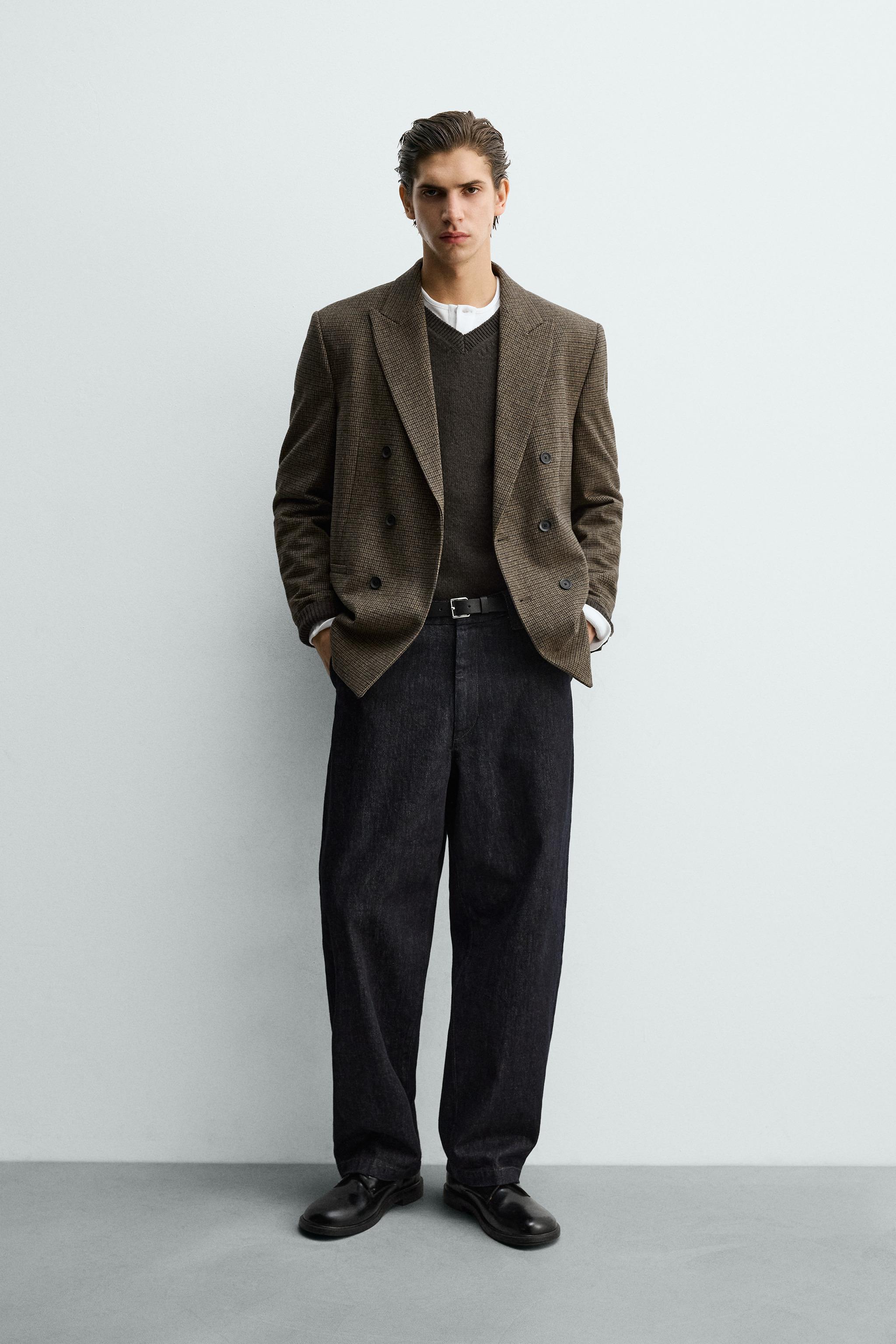 BLAZER CRUZADO XADREZ COM LÃ - Marrom | ZARA Brasil