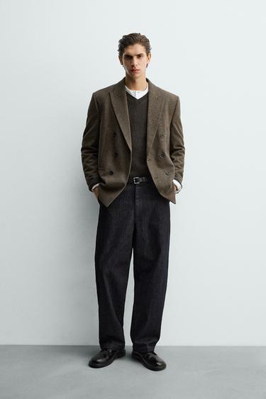 DOUBLE-BREASTED CHECK BLAZER WITH WOOL - Brown by Zara - Image 0