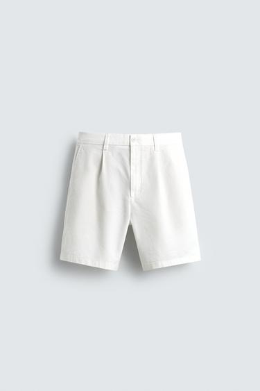 REGULAR FIT PLEATED BERMUDA SHORTS - Oyster-white by Zara