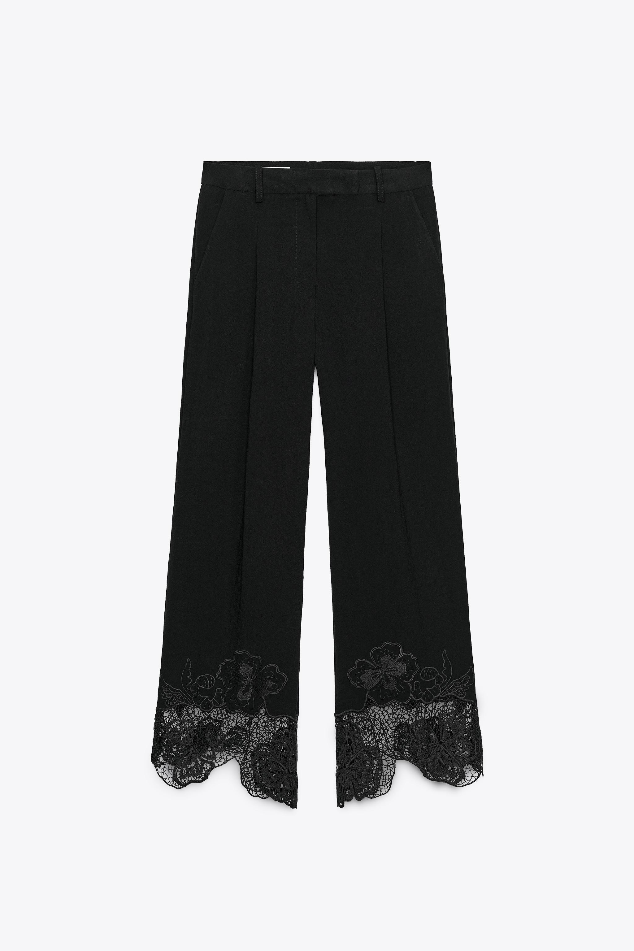 刺繍入りローヘムキュロットパンツ - ブラック | ZARA Japan / 日本